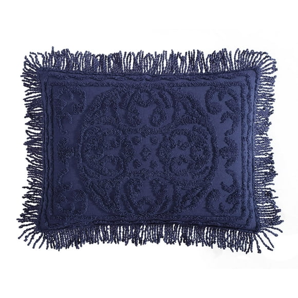 Beatrice Home Fashions Colcha de chenilla con medallón, funda estándar, color azul marino