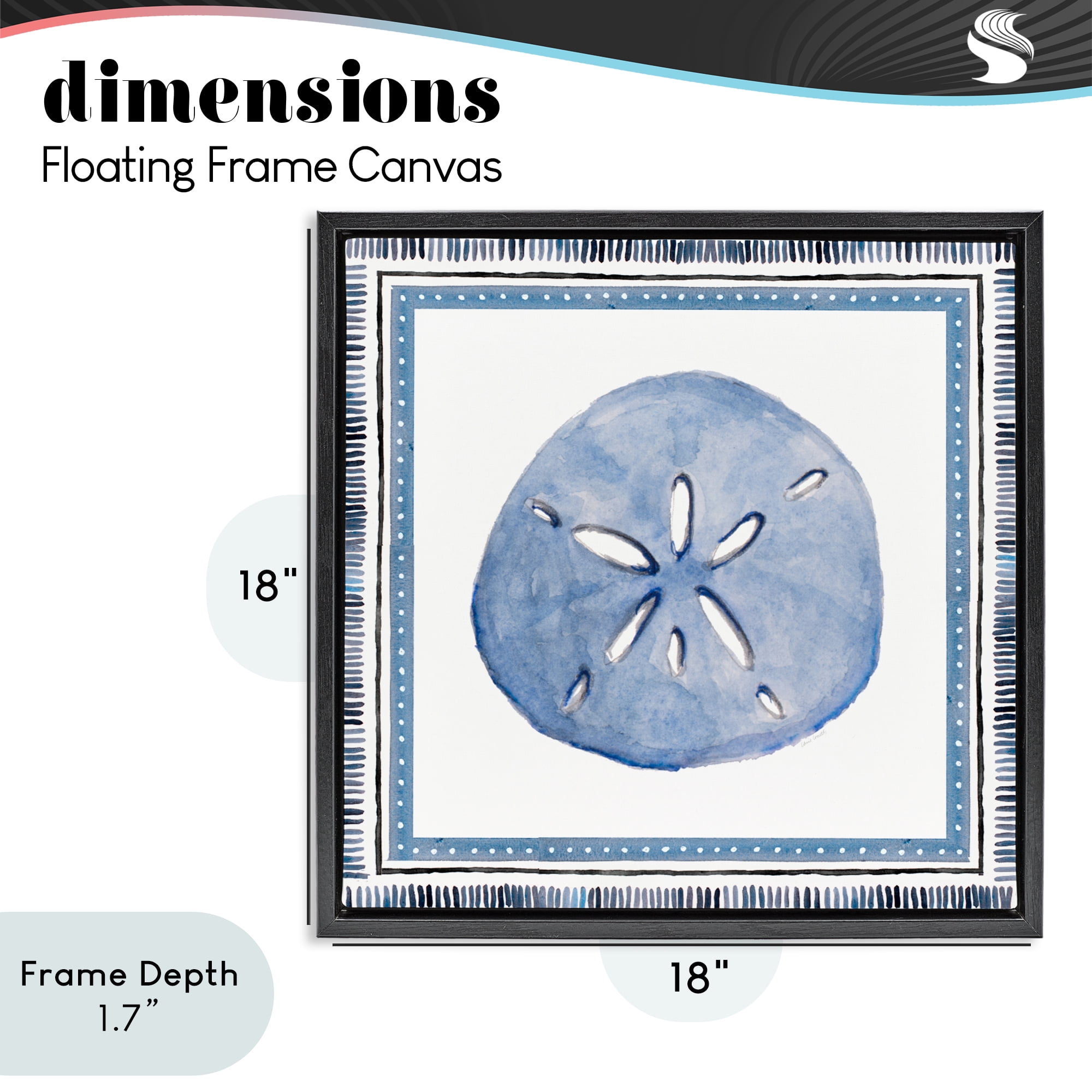 Stupell Industries Blue Bordered Sand Dollar Black Framed Floater Canvas Wall Art, design by Lanie Loreth