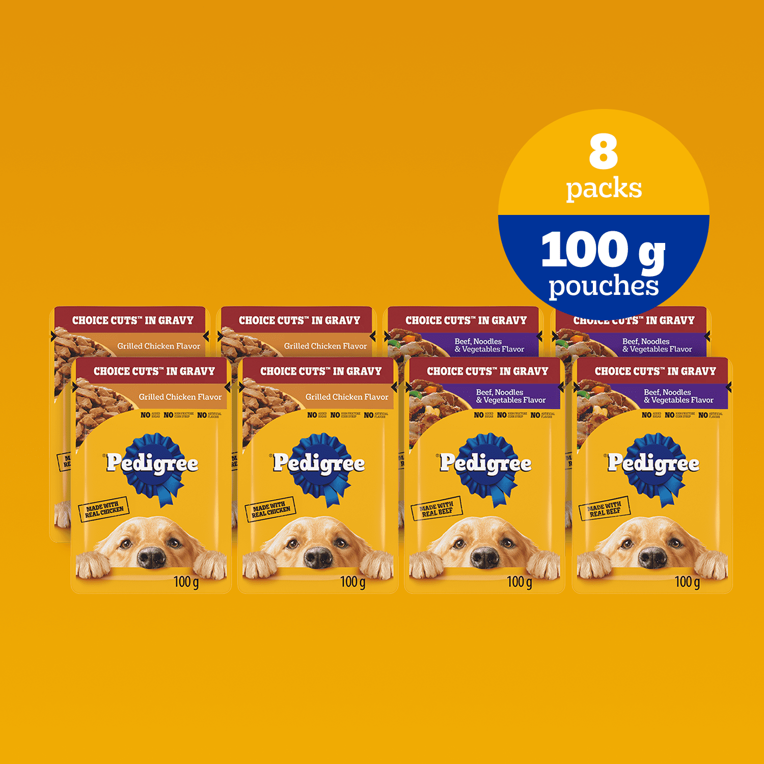 Pedigree Adult Wet Dog Food Choice Cuts in Gravy Beef, Noodles & Vegetable and Grilled Chicken Flavour Pouch Variety 800g