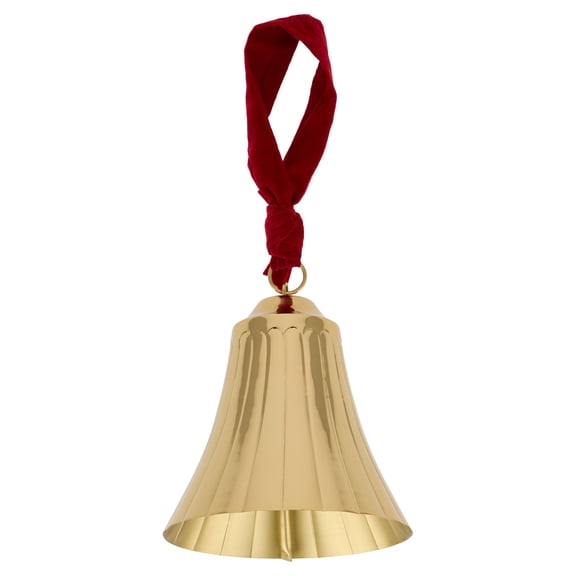 My Texas House Metal Bell Hanging Christmas Decoration, Gold and Red, 8"