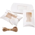 thumbnail image 1 of 20 cajitas de almohada para dulces, 17 x 11 x 4 cm, blancas, de cartón kraft, con ventana transparente de PVC y 10 m de cordón de yute., 1 of 6