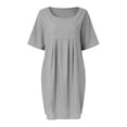 thumbnail image 4 of B91xZ Robes Printemps Été pour Femmes Manches Courtes Col Rond Taille Haute à Volants Robe Trapèze Mini, Gris XXXXXL, 4 of 5