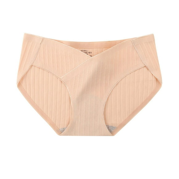 Swstbby Womens Briefs, Women's Large Size Solid Low-waisted Cotton Maternity Underwear Beige XL