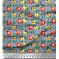 thumbnail image 1 of Soimoi Grey Silk Fabric Leaves & Colorful Capsicum Vegetable Decor Fabric Printed Yard 42 Inch Wide, 1 of 1