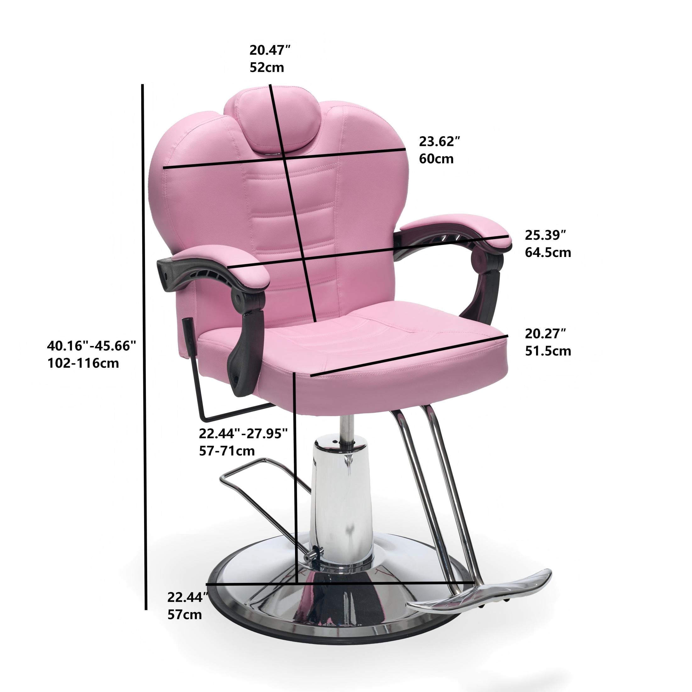 Noble House Heavy Duty Reclining Barber Chair, 360° Swivel Salon Chair with Hydraulic Pump, Pink