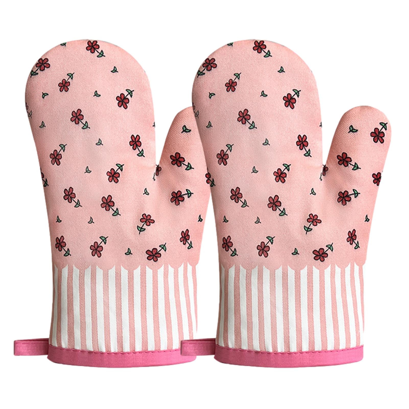 Oven Mit Thickening Heat Resistant Cotton Oven Mitts with Cute Pattern Long Kitchen Gloves