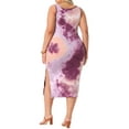 thumbnail image 4 of DARING DIVA Plus Size V Neck Slim Fit Tie Dye Midi Tank Dress 1X Purple Orange, 4 of 5