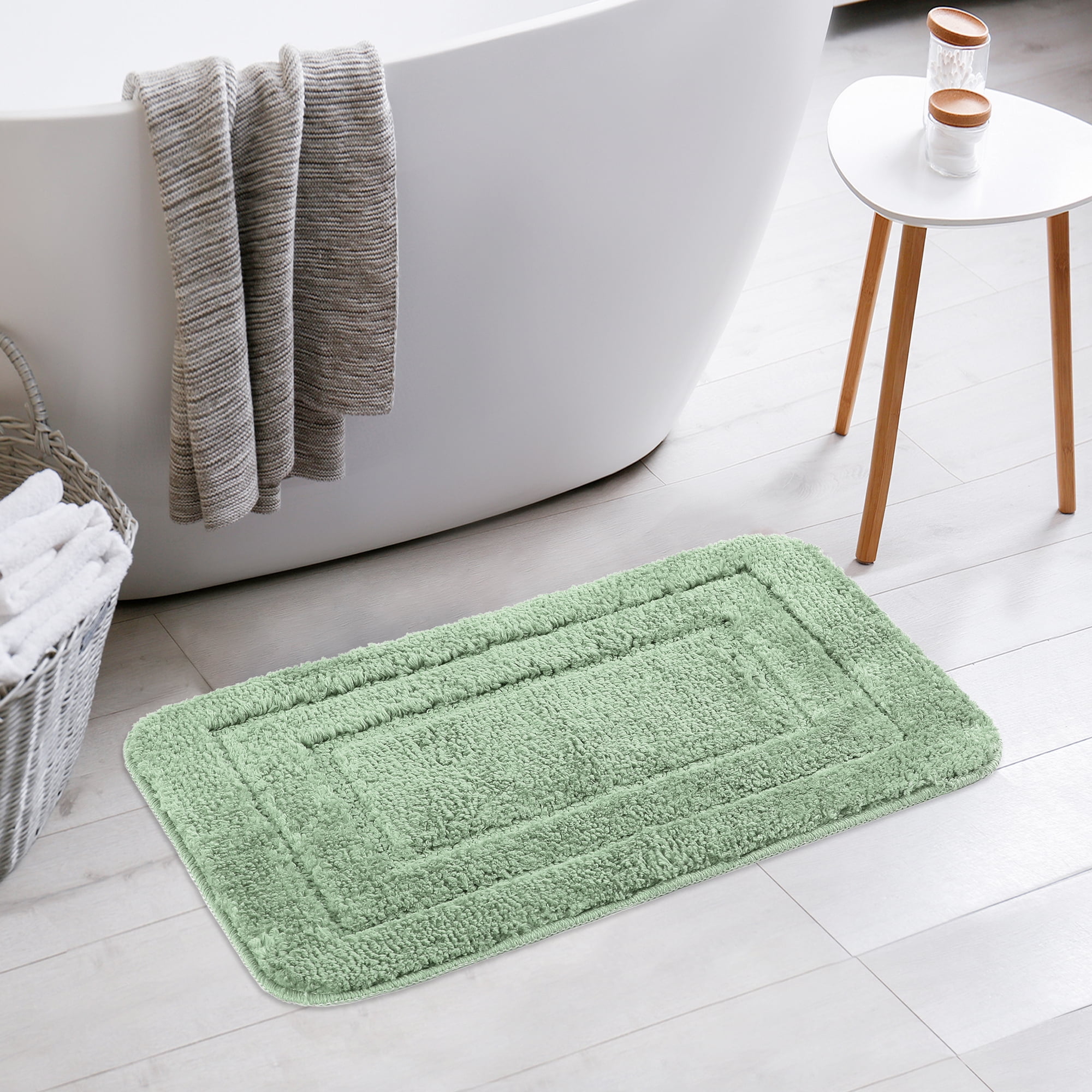 Unique Bargains Soft Absorbent Non-Slip Plush Bath Rugs for Bathroom Light Green 20"x32"