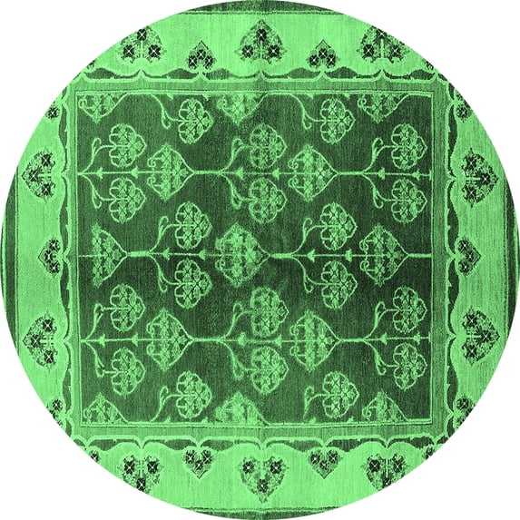 Ahgly Company Indoor Round Oriental Emerald Green Industrial Area Rugs, 4' Round