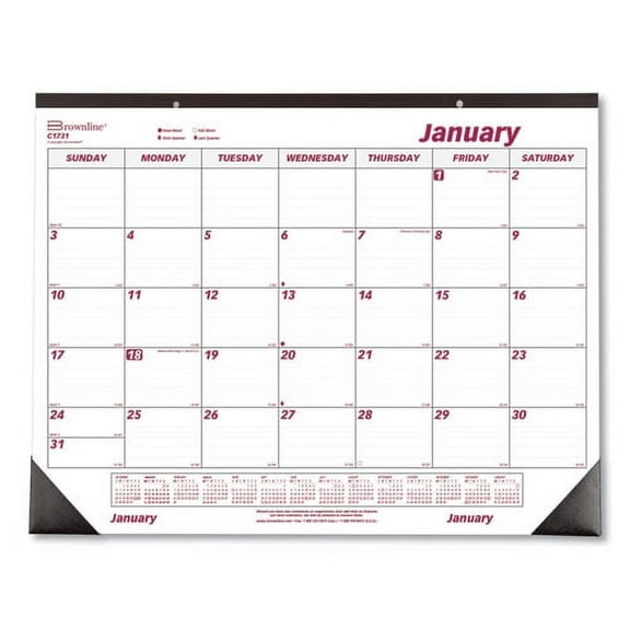 "Monthly Desk Pad Calendar, 22 x 17, White/Burgundy Sheets, Black Binding, Black Corners, 12-Month (Jan to Dec): 2023 | Bundle of 5"