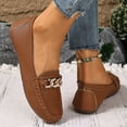 thumbnail image 4 of Brown Ladies Loafers Slip On Round Toe Low Heel Flats With Metal Chain Pu Upper Penny Shoes Lightweight Sole Casual Versatile Daily Footwear Size 42, 4 of 5