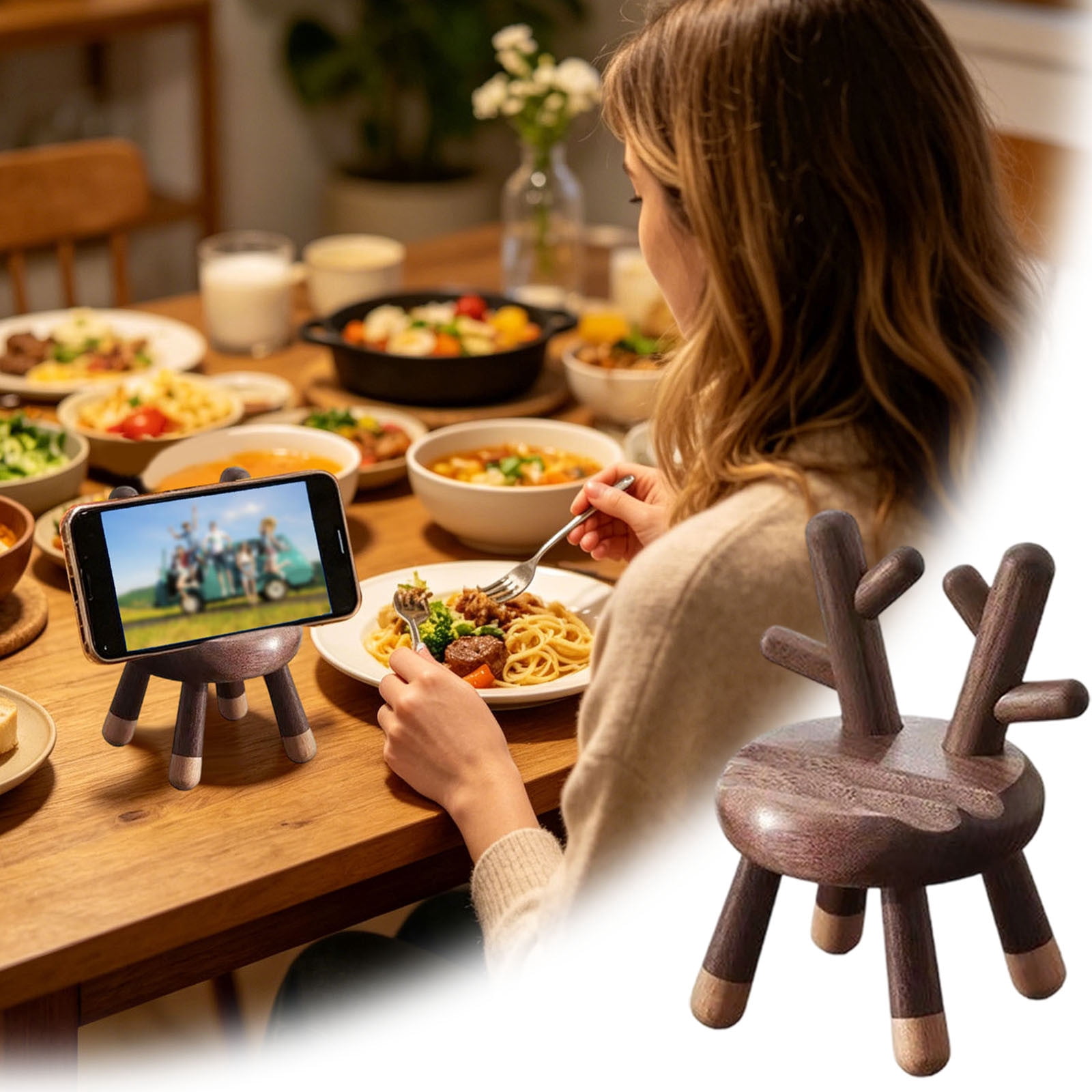 MKHSQHDG Sales Today Clearance Wooden Deer Phone Stand Handmade Wooden Phone Stand Sturdy Mobile Base Storage Desktop Unique Technical for Phone Tablet Bedside