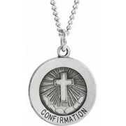 Sterling Silver 15 mm Confirmation Medal with Cross 18" Necklace R5045:129649:P
