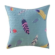 Benzara Neman 26 x 26 Cotton Euro Pillow Sham with Feather Print, Multicolor