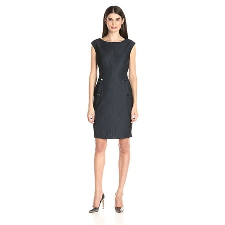 Calvin Klein Embellished Denim Cap Sleeve Sheath Dress