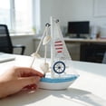 thumbnail image 3 of Mediterranean Coastal Sailboat Decor, Nautical Decor for Home, Shelf Decorations, Handmade Blue White Ocean Craft Display, 6X4.5X1 Inch Mini Desktop Decorative Ornament for Beach, 3 of 6