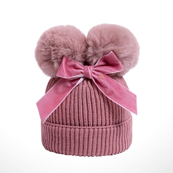 SILENRADAWN 1Set Knit Hat Dark Pink Bowknot Handmade Crochet Bow Design Woolen Yarn for Toddler Girl Hats Wear