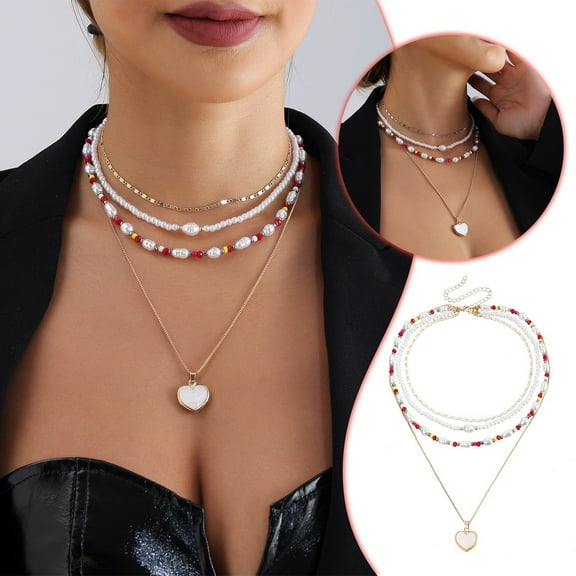 GHSOHS Necklaces for Women Gold Necklace Chain Jewelry Pearl Strand Necklaces Bohemian Multi Layered Hand Beaded Necklace Matching Stacking Necklace for Women Choker Necklace Clavicle Chain
