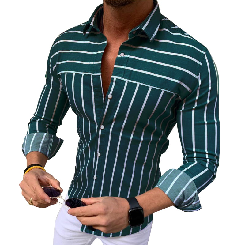 Mens Long Sleeve Striped Muscle Causal Button Down Shirts - Walmart.com ...