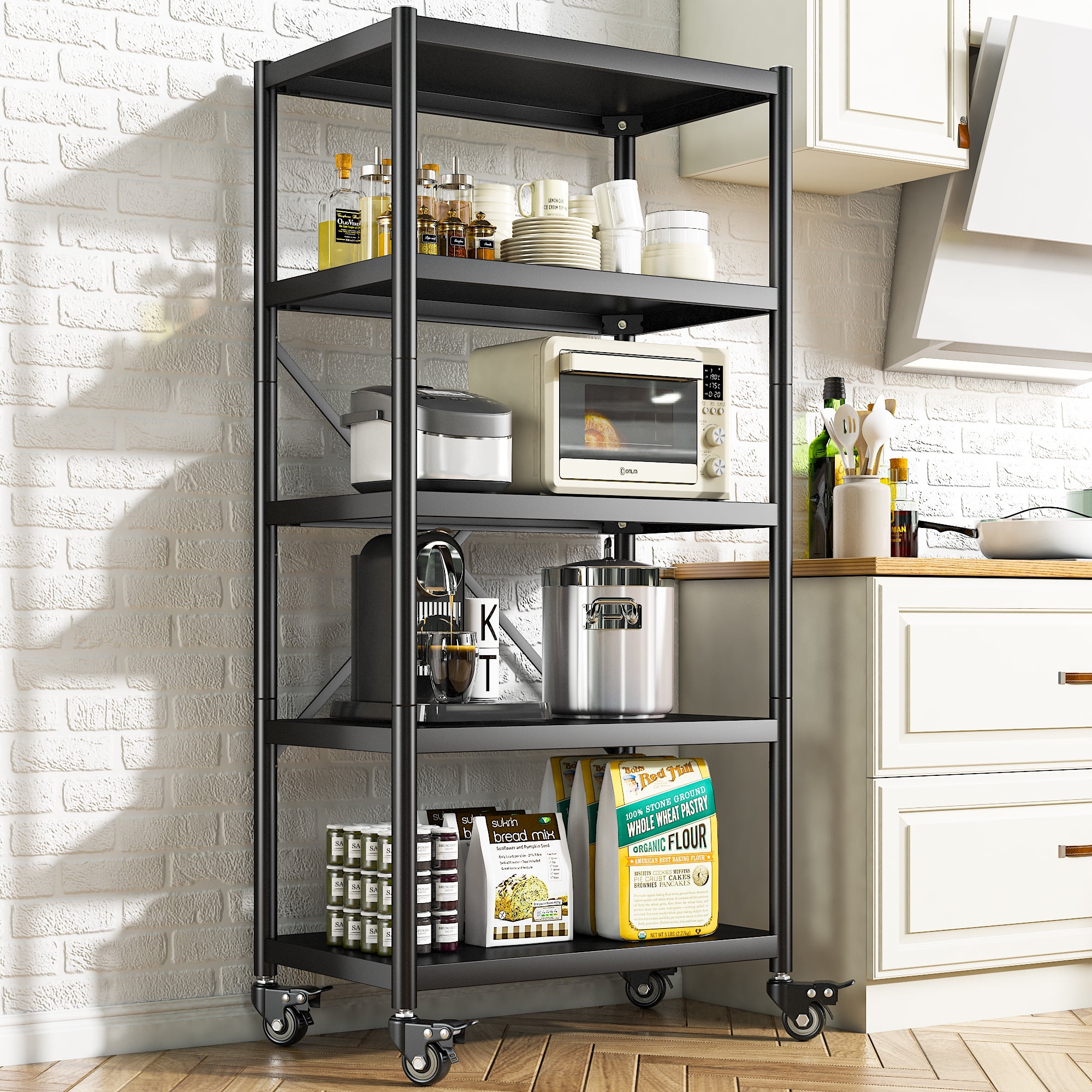 Raybee 31.5"L Storage Shelves with Rolling Wheels Heavy Duty Metal