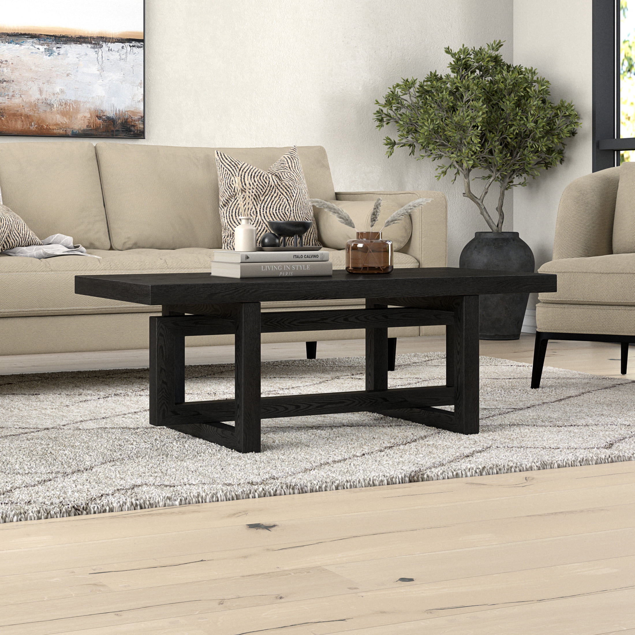 Evelyn&Zoe Modern/Contemporary 47" Wide Black Grain Coffee Table