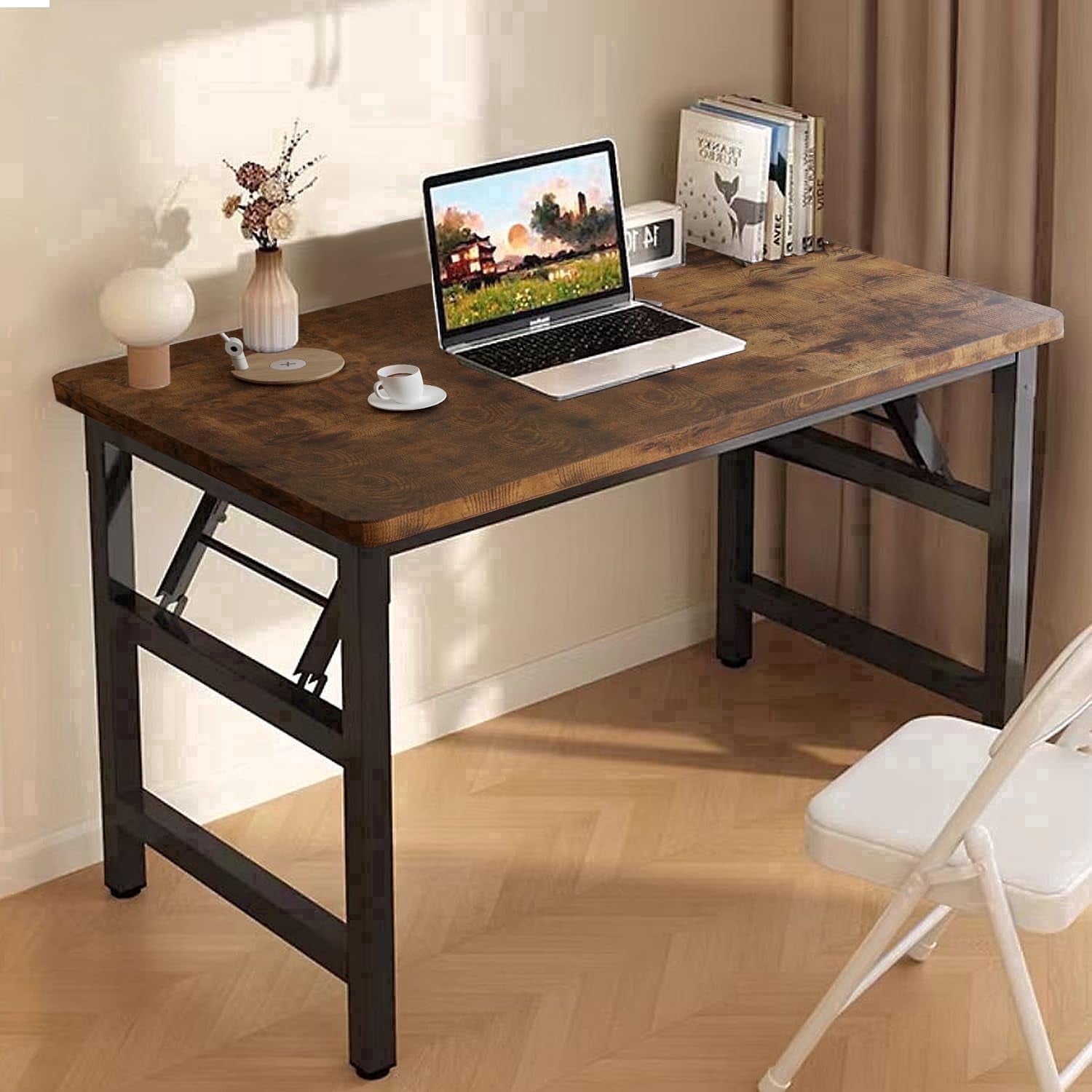 HDOFM 31.5"/39.4" No Assembly Folding Computer Desk, Foldable Laptop Table for Small Space, Home Office, Student Bedroom & Apartment