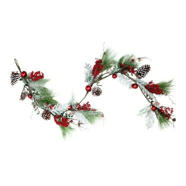 Northlight Frosted and Flocked Berries Christmas Garland - 5.5' x 7" - Unlit