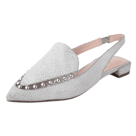 

Cecelia New York Cleo White Silver Elasticized Slingback Pointed Toe Flats Shoes (Silver 8)