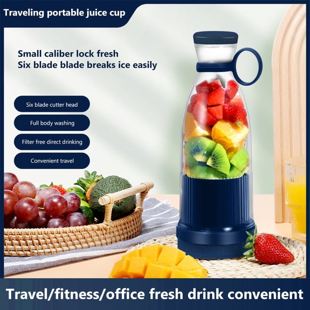 Exprimidor De Frutas Exprimidor eléctrico multifuncional, exprimidor a prueba de fugas, botella para exteriores (azul oscuro) Wdftyju Libre de BPA