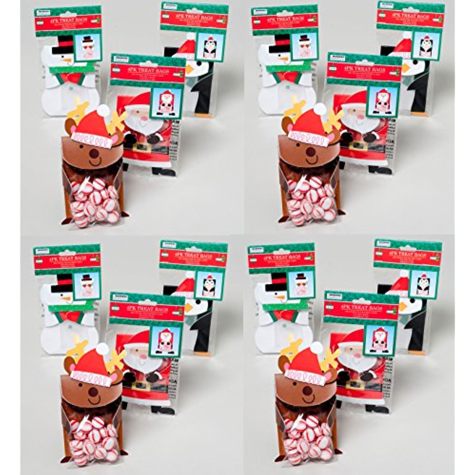 Set of 64 Christmas Holiday Treat Bags - 4 Different Designs - (16