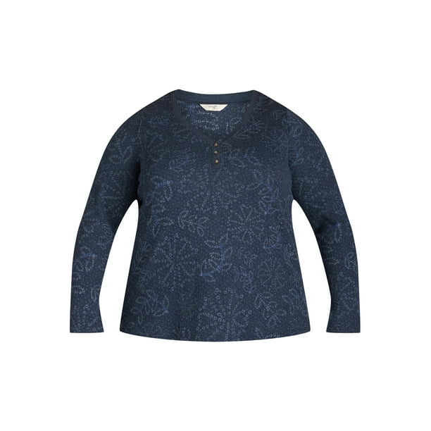 Terra & Sky Women's Plus Waffle Henley Tee, Sizes 0X-4X