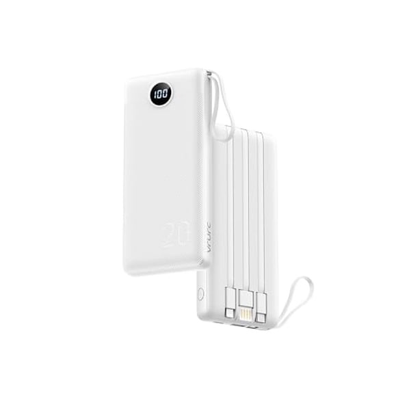 Open Box VRURC PORTABLE CHARGER 20000MAH BUILT-IN CABLES FAST CHARGING - WHITE