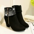 thumbnail image 5 of hopeusnice Women's Rhinestone Ankle Boots Zipper Suede Block Heel Booties Comfortable Dressy Winter Warm Shoes Black 38, 5 of 7