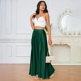 thumbnail image 2 of KDDYLITQ Satin Skirts for Women Pleated Hem Basic Maxi Skirt a Line Solid Color Flowy Skirt Holiday 2025 Long Skirts with Pocket Green M, 2 of 6