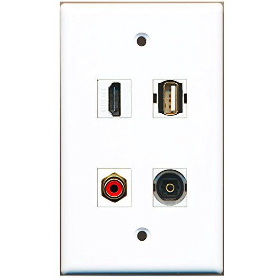 RiteAV - 1 Port HDMI 1 Port RCA Red 1 Port USB A-A 1 Port Toslink Wall Plate