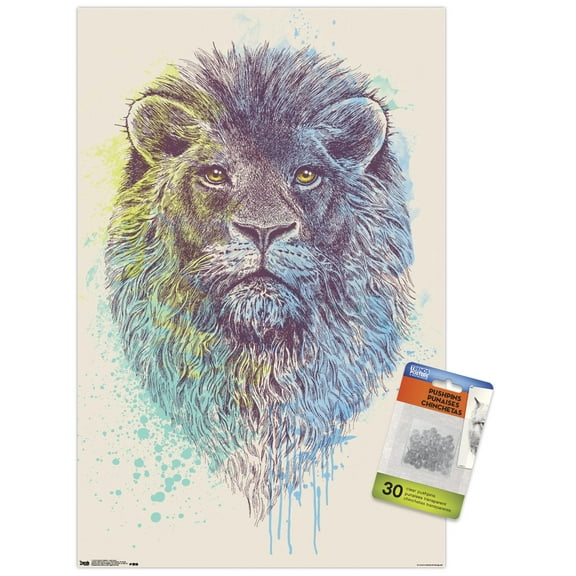 Rachel Caldwell - Lion Head Wall Poster with Push Pins, 14.725" x 22.375"