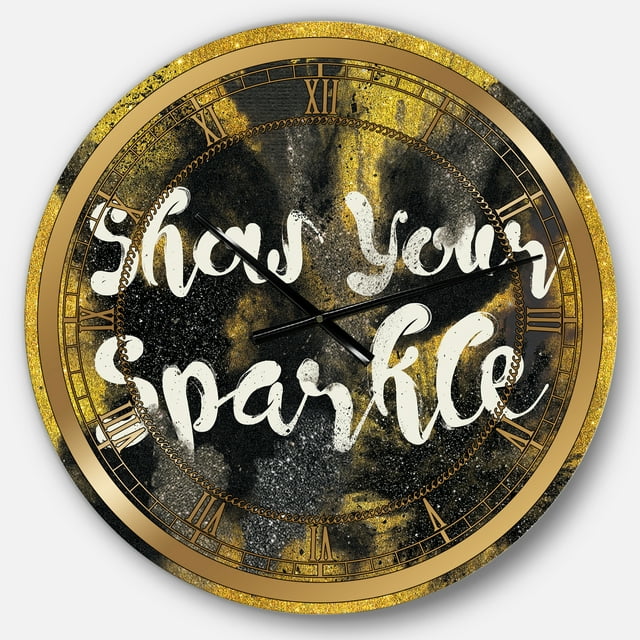 DesignArt Show Your Sparkle Quote Black on Gold Large Wall Clock