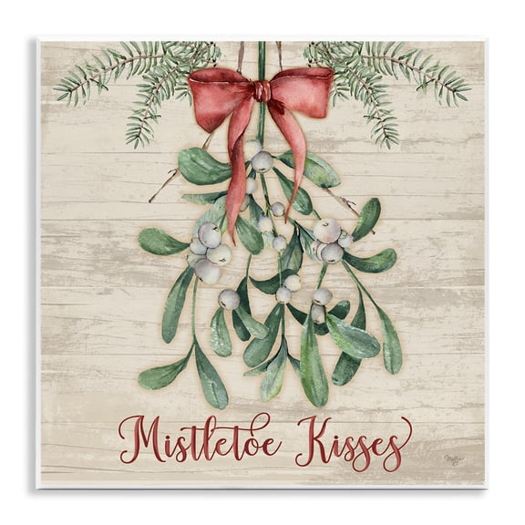 Stupell Industries Rustic Mistletoe Kisses Quotes and Sayings Painting Unframed Art Print Wall Art, 12 x 12