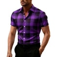 thumbnail image 2 of Blmnix Plaid Shirt Mens T-Shirts Big And Tall Shirts Guide Oversized Shirts Short Sleeve Button Down Collared Purple Mens Casual Shirts,XL, 2 of 5