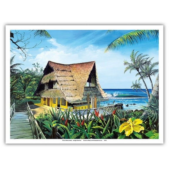 Hawaiian Hideaway - Hale Hawaii - From an Original Color Painting by Scott Westmoreland - Master Art Print (Unframed) 9in x 12in