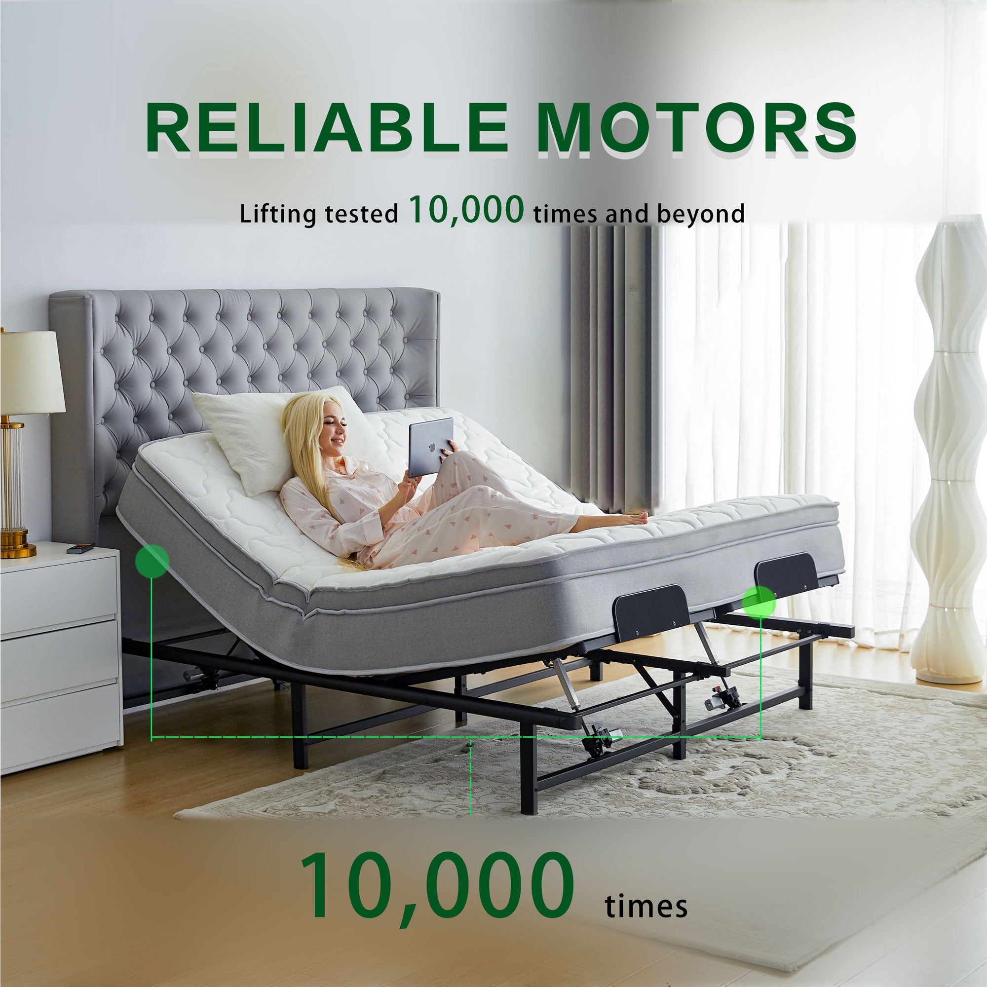 Paproos Power Adjustable Bed Base Frame Queen, Metal Electric Bed Frame with Independent Head and Foot Incline, Modern Adjustable Platform Bed Base with Wired Control, Zero Gravity, Easy Assembly