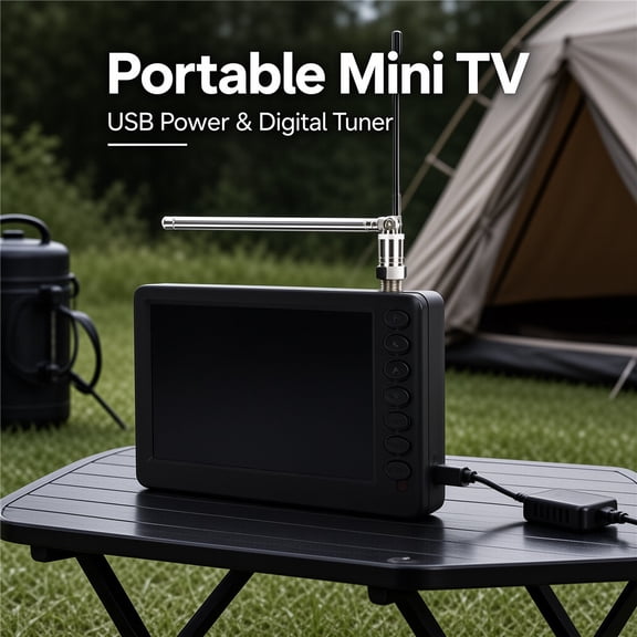 5 Inch Portable Digital TV – Digital Television For Car, Camping, Kitchen Use, Small LCD Screen Receiver With AC Adapter, Battery Operated
