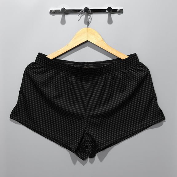 NTACZA Pajama Underwear Mens Black Striped Breathable Boxer Shorts Elastic Ahola Mid Waist Underpants for Men L