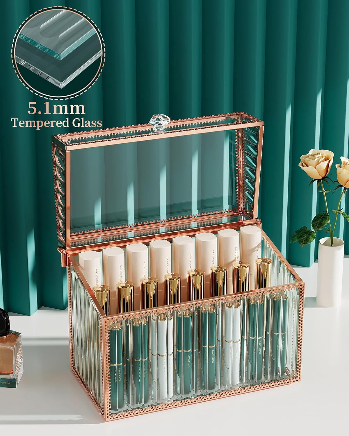 Lipstick Organizer Holder - 24 Spaces, Tempered Glass Lip Gloss and Perfume Organizer,Vanity Lipstick Holder and Organizer.