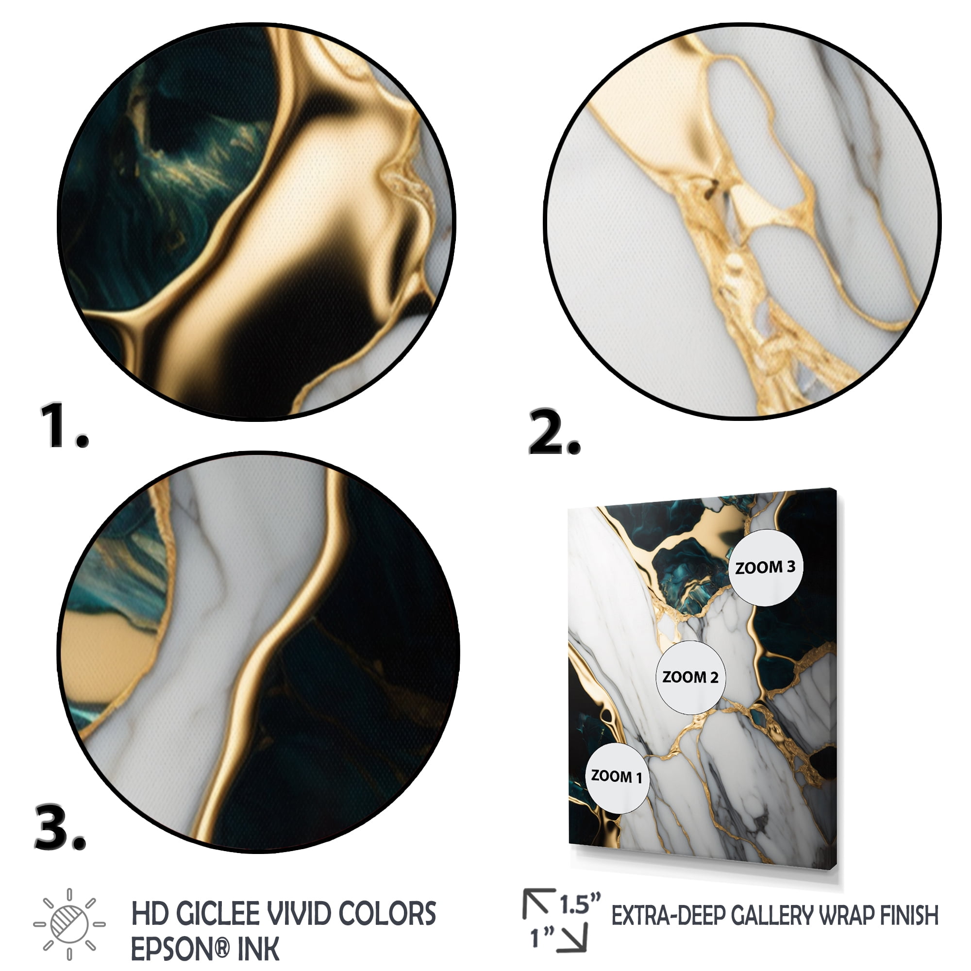Designart Abstract Geode Gold And Green Marble I Canvas Wall Art