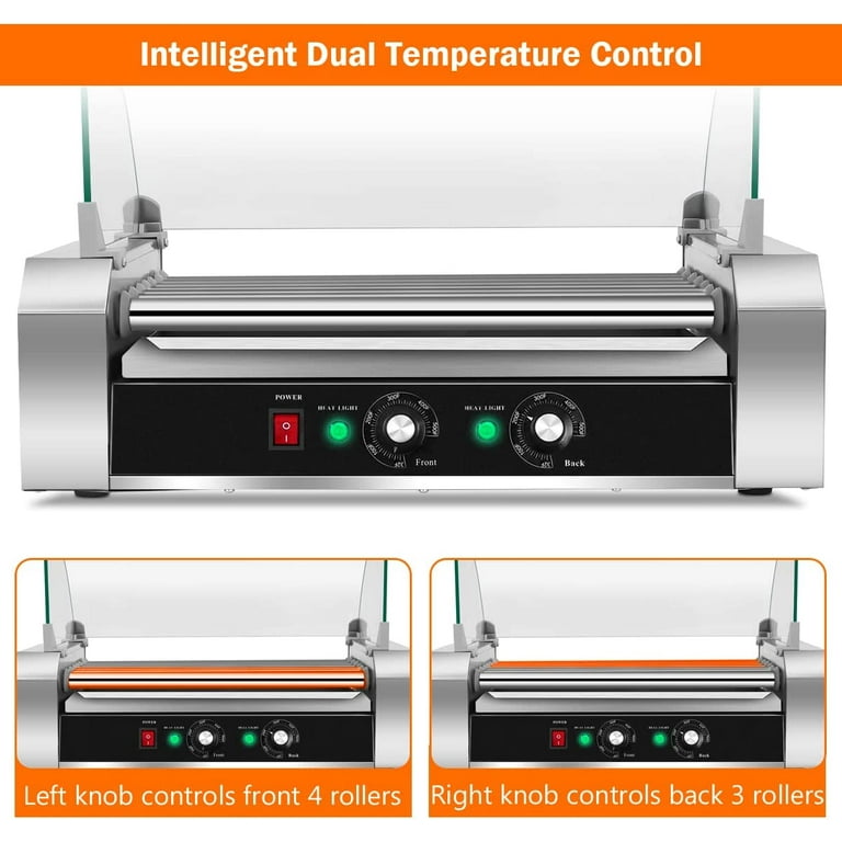 SYBO Hot Dog Roller, 18 Hot Dog 7 Roller Grill Cooker Machine with  Removable Stainless Steel Drip Tray and Glass Hood Cover, 1000-Watts,  OT-R3-8