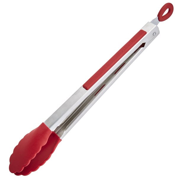 The Pioneer Woman 12-Inch Silicone and Stainless Steel Locking Tongs, Red