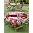 thumbnail image 3 of Outdoor Tablecloth with Umbrella Hole and Zipper, Valentine's Day Round Table Cloth 54 Inch Waterproof Tablecloth, Roses Car Love Hearts Romantic Pink Plaid Picnic Table Cover for Patio Camping, 3 of 7