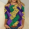 thumbnail image 6 of Yteetum Mardi Gras 3/4 Length Sleeve Womens Tops Oversized Crewneck Carnival Graphic Printed Three Quarter Sleeve T Shirt Women Casual Round Neck Funny Tuesday Carnival Party Loose Short Sleeve Shirt, 6 of 6