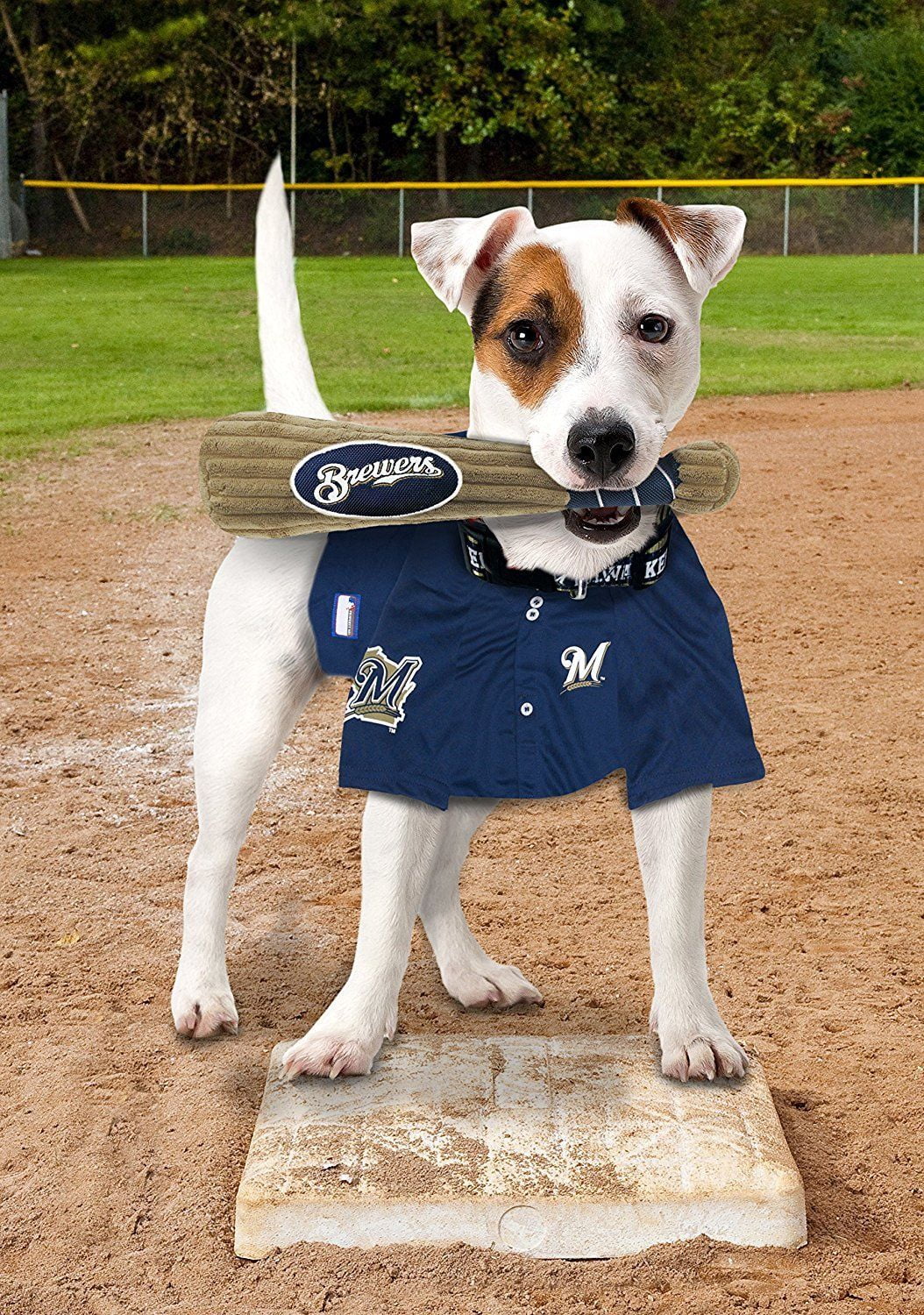 Pets First MLB Milwaukee Brewers BAT TOY for DOGS & CATS. 29 MLB Teams available. - Plush PET TOY with inner SQUEAKER. Officially Licensed Baseball BAT.